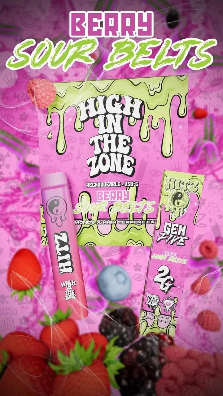 Berry Sour Belt Gen 5 Hitz Disposable 2-gram rechargeable extract vape pen hardware